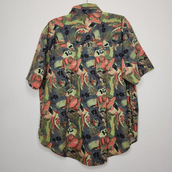 Vintage 80s 90s Button Shirt Extra 20W Oversized Dad Abstract Nature Art Floral - Picture 5 of 5